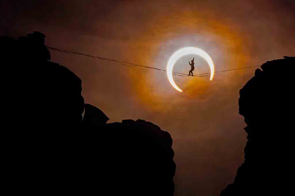 "Highliner During Annular Solar Eclipse" by Belva Hayden in Outdoor Adventure