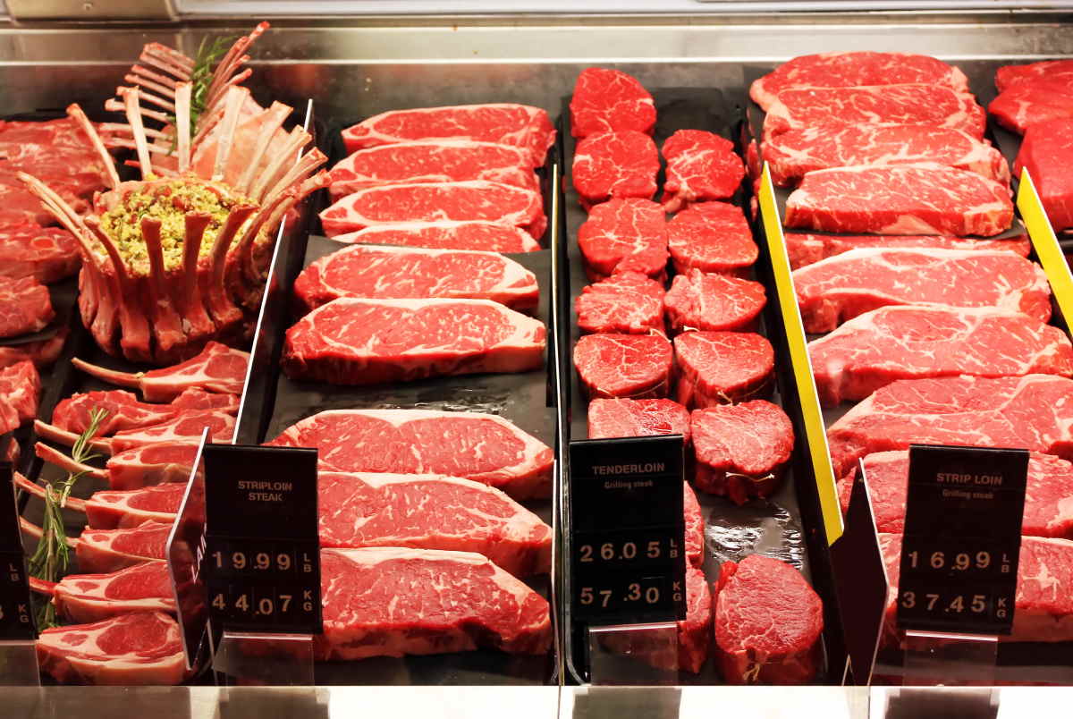 Selection of different cuts of fresh raw red meat